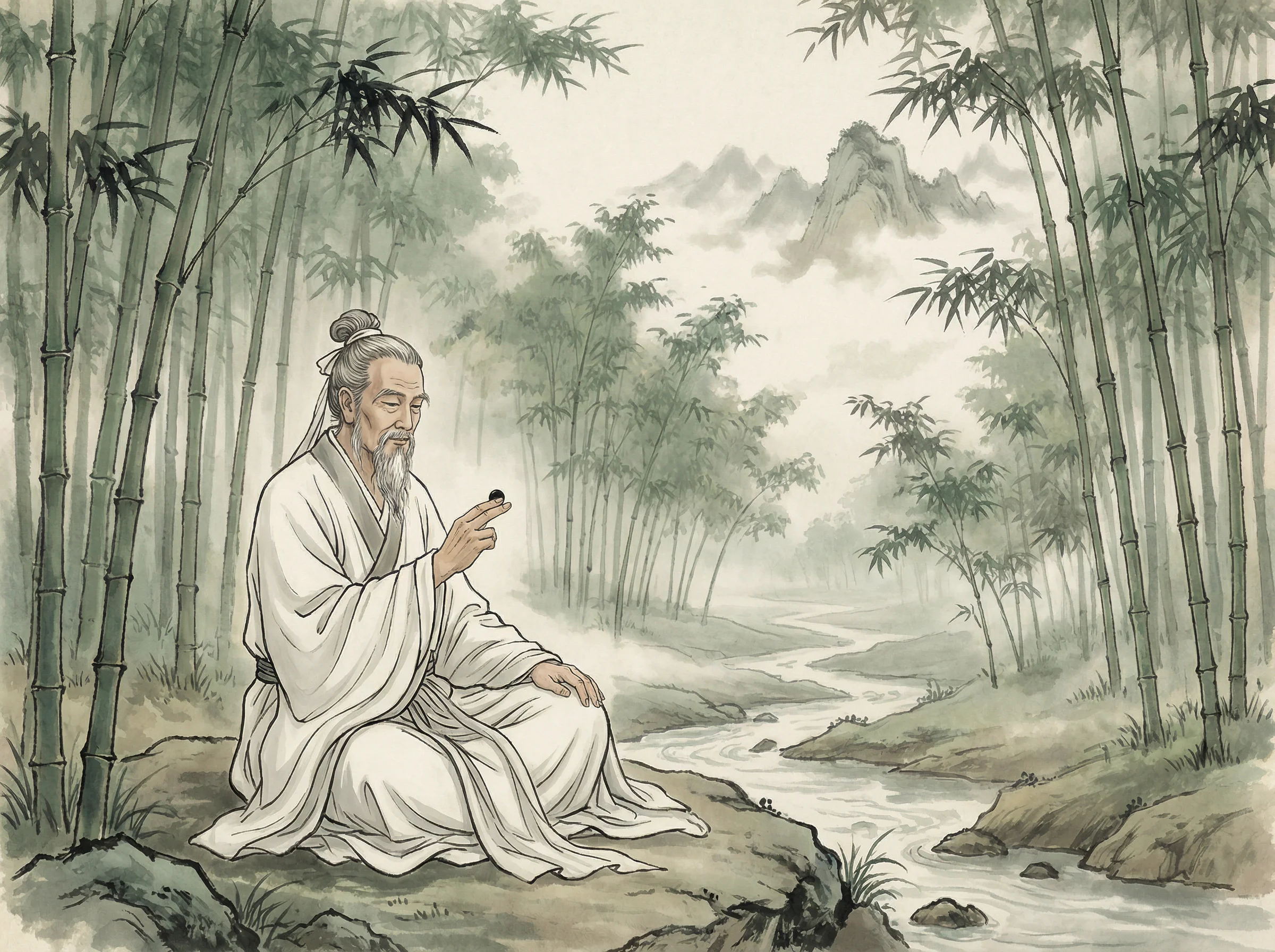 白衣隐士专注思考 we扑克 棋局